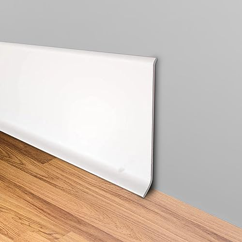 MENAYODA Battiscopa in PVC morbido, larghezza 10 cm, listello decorativo flessibile con forma a S per coprire fessure angolari (12 m, bianco)