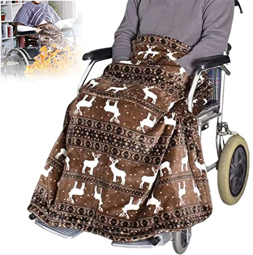 GagalU Rollstuhldecke, Winddicht, dick, warm, bequem, Lammwolle, Hirschmuster, Sitzbezug, schützt die Beine mit Tasche, Rollstuhlbezug, Decke für alle Rollstühle, Standardgröße