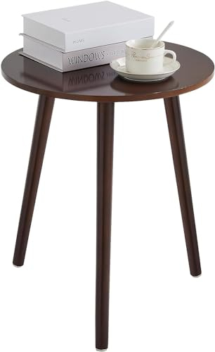 YOUDENOVA Beistelltische Holz, Couchtisch rund, Ø42x52cm, Wohnzimmertisch, Nachttisch mit Tablett, Sofatisch, Blumenständer, robust, Braun