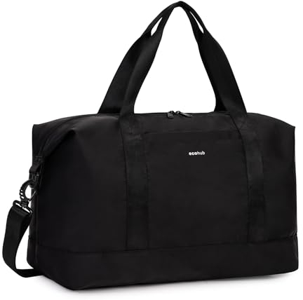 ECOHUB 30L Reisetasche Handgepäck Groß, für Easyjet Handgepäck 45x36x20, Faltbare Handgepäck Tasche für Flugzeug, Sporttasche mit Abnehmbar Nass-Tasche, Weekender Damen Herren(Schwarz)