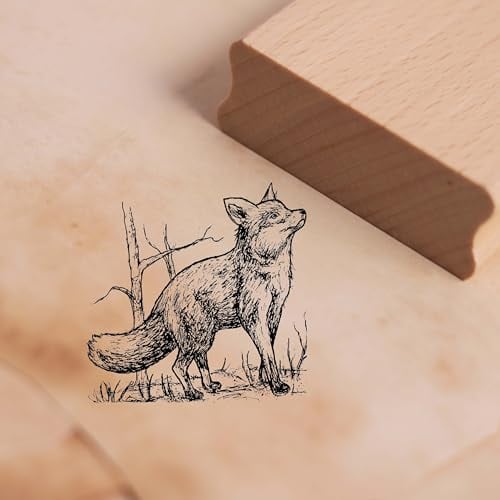 Motivstempel Kleiner Fuchs guckt nach oben - Stempel Holzstempel 48 x 48 mm
