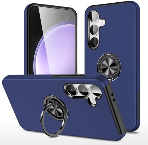 YANJIEER ESONG Funda rígida para Samsung Galaxy S24+ Plus Anillo,Carcasa Protectora de Militar con Invisible Giratorio Soporte,Fina Parachoques Funda Protectora para Teléfono a Prueba de Golpes Azul