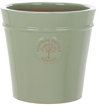 MAISONICA Small 20cm Green Heritage Garden Ceramic Planter Plant Flower Pot - Frost Proof