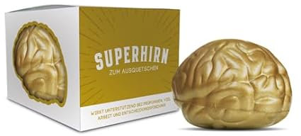 Anti-Stressball goldenes Knautsch-Gehirn | Superhirn zum Ausquetschen | Maße 7,5 x 6 x 5 cm