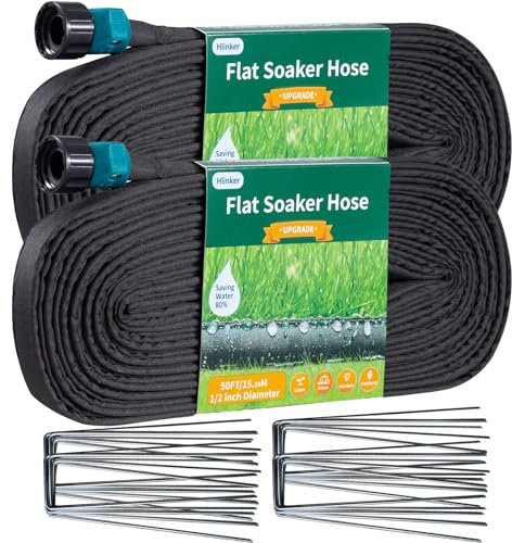 Hlinker 2025 Flacher Tropfschlauch, 30,5 m (15,2 m, 2 Packungen) mit Pfahl für Garten, verbindbarer Tropfschlauch, automatisiert Gartenbewässerungssystem, spart 88% Wasser, zweilagiges,