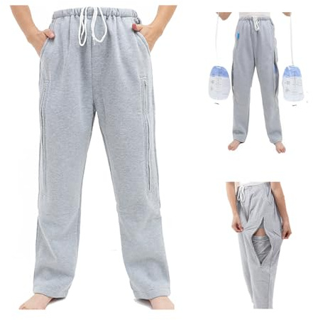 Lmaray Sac de Jambe pour cathéter, Sac de néphrostomie, Sac d'urine, Support de stomie avec Deux Poches, Gris, XXL