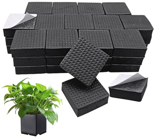 EUPSIIU 40 Stück Unsichtbare Blumentopf Füße für Pflanzen, rutschfeste Füße für Blumenkübel, Garden Quadrat Topffüße Für Alle Drinnen Draußen Blumentopf, Selbstklebenden Garden Fußpolster