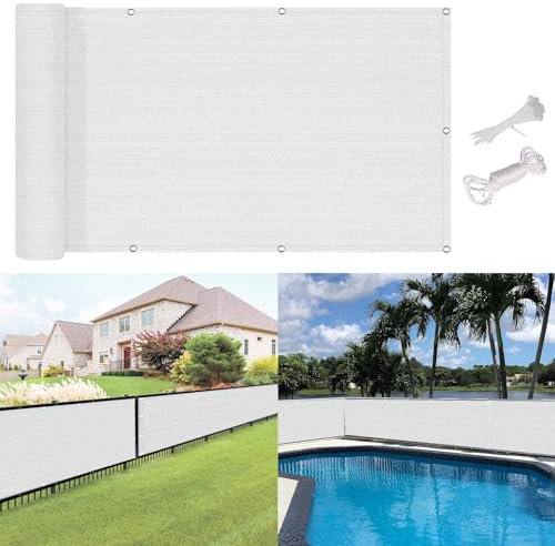 Balkon Sichtschutz Ohne Bohren 60 x 150 cm Blickdichte Windschutz Privatsphäre Balkonbespannung Meterware mit Ösen, Kabelbinder Sichtschutz für Balkon, Weiß