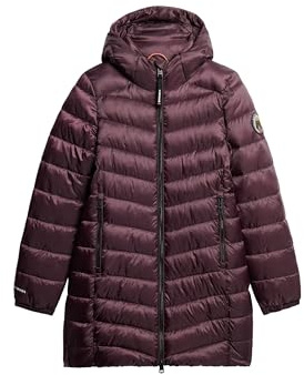 Superdry Damen Mittellanger Fuji Steppmantel mit Kapuze Rauchiges Auberginenviolett 38