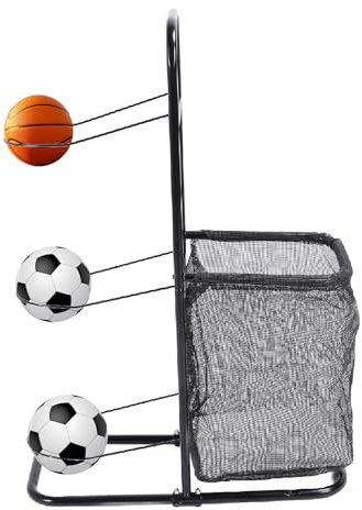 3 Tier Basketball Ball Storage Rack, Football Storage Garage Ball Holder with Basket, Sports Equipment Organizer Rack Athletic Gear Organizer Ball Toy Stand Indoor Outdoor