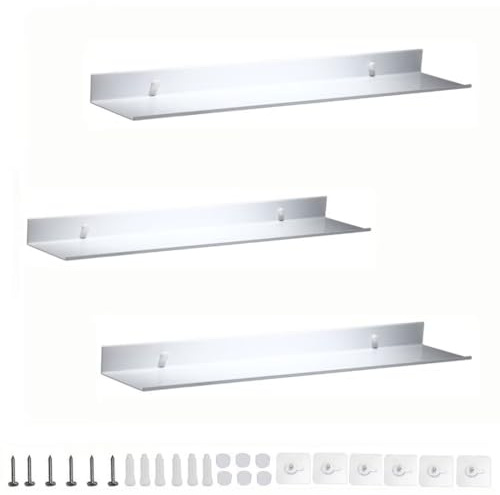 RETYOVE Wandregal,Weiß 20cm Bohren und Ohne Bohren Regal Wand 3er-Set Aluminium Schweberegal Wandmontage für Wohnzimmer Schlafzimmer Küche Badezimmer