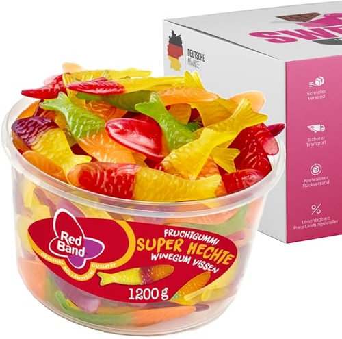 Red Band Fruchtgummi Dosen | Saure Zungen, Pilze, Schnuller & Mehr | Großpackungen für Party, Büro oder als Geschenk (Super Hechte 1200g)
