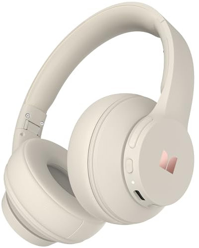Monster Mission 100 - Cuffie Bluetooth On Ear con bassi coinvolgenti, chiamate cristalline, 40 ore di riproduzione, Bluetooth 5.4, comode da indossare, wireless, per viaggi e lavoro (beige)