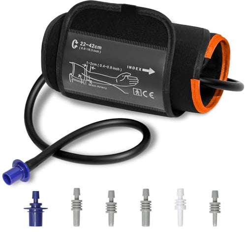 Pre-Formed Blood Pressure Replacement Cuff, Quick Wrap for Easy Use, 9-17 Adjustable BP Cuff for Medium to Large Arms, 6 Universal Connectors Compatible with Omron & Other Monitors (Cuff Only)