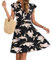 AUSELILY Women Summer Dress V Neck Ruffle Short Sleeve Ladies Dress Wrap Waist Casual Minidress with Pockets Morning Glory M