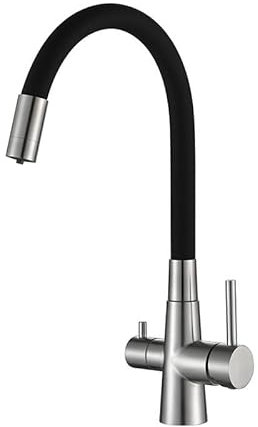 ANWEALTH Rubinetto per Filtro Acqua A 3 Vie Rubinetti per La Cucina Miscelatore per Lavello Acciaio Inossidabile Miscelatore Cucina Lavello 1 Foro Beccuccio Girevole 2 Uscite Acqua Spazzolato