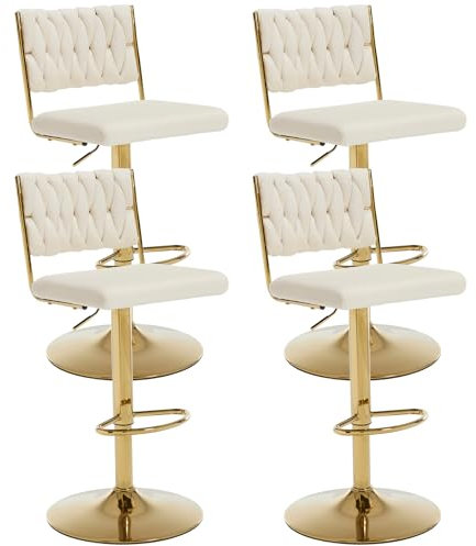 chairus Lot de 4 Tabourets de Bar Rotatif sur 360° Tabourets de Comptoir en Velours Chaise de Bar Réglable en Hauteur avec Dossier et Repose-Pieds, Beige-4