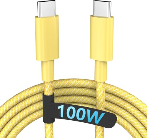 TIGOJH USB C to USB C Cable, Type C Charging Cord Fast Charge(2M,100W), for iPhone 16/16 pro, MacBook and More(USB 2.0,Yellow)