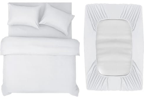 INSPIRE HOMEWARE Double Duvet Set - Duvet Cover,Fitted Sheet with 2 Pillowcases - Premium Brushed Microfiber 4 piece Double Bedding Sets - White Quilt Cover Set for All Seasons