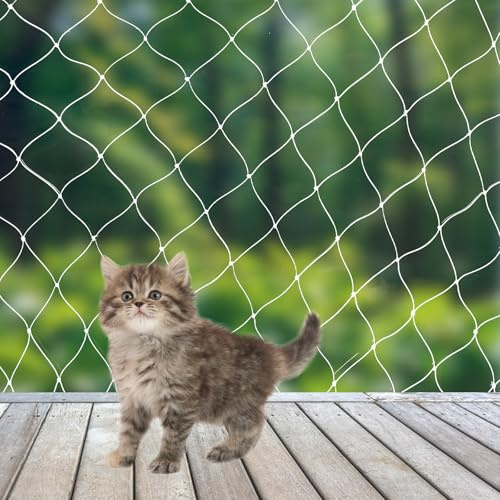 elthmpr Katzennetz für Balkon - 10x3m Katzennetz Drahtverstärkt mit Hochfestem Nylon Ohne Bohren Katzennetz Balkonnetz für Katzen mit Befestigungsseil und Zubehör Katzenschutznetz für Balkone Fenster