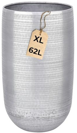 Marrakesch XXL Aluminium Blumenkübel Bodenvase 65 cm Hoch Silber Matt | Pflanzentopf Blumensäule 62 L groß rund für Outdoor Indoor | Blumentopf Blumentöpfe Camiel für Garten Balkon & Wohnzimmer