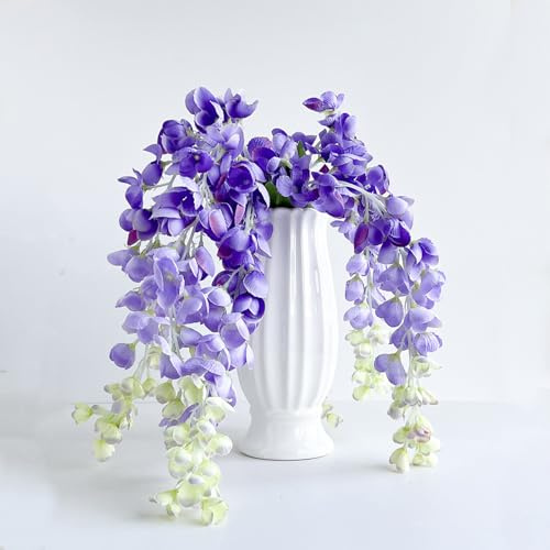 KASESSS Wisteria Kunstblumen, Kunstblumen wie Echt, Künstliche Blumen, DREI Verzweigungen Fake Blumen, Fishing for Wisteria Seidenblumen für Hochzeit Partei Tischaufsätze Heim Küche Dekor, Lila