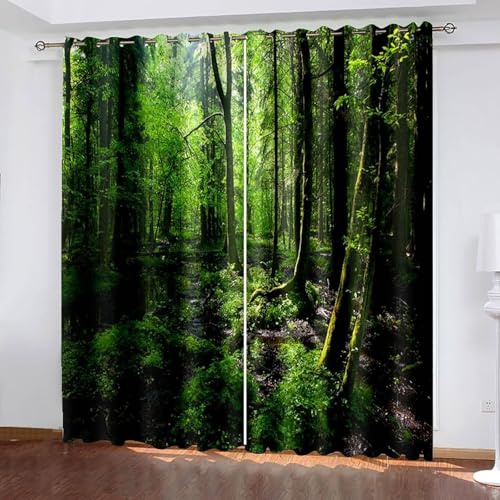Musihy Gardine Schlafzimmer Modern, Grüner Wald 2 Paneele Bauernhaus Vorhang für Schlafzimmer, Grün, 137x183cm