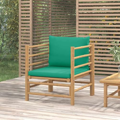 YuuSsea Gartensessel mit Grünen Kissen, Bambus, für Terrasse, Außenbereich, modulares Gartenmöbel-Set, bequemer Loungesessel