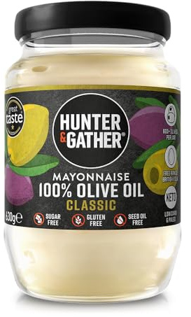 Hunter & Gather Mayonesa de Aceite de Oliva 630g | Hecha con Yema de Huevo Campero Británico | Mayonesa Paleo, Keto, Libre de Azúcar y Gluten | Libre de Saborizantes Artificiales