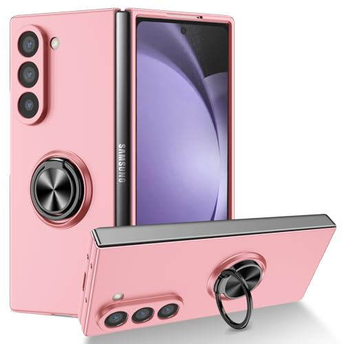 COQUE pour Samsung Galaxy Z Fold 6, Anneau intégré, Support Ventouse magnétique, de Protection Fine et Antichoc pour Samsung Galaxy Z Fold 6-Rose