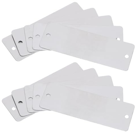 OFFSCH 10 placas de acero inoxidable en blanco con agujeros, placas de acero inoxidable pulido duraderas para grabado, placas de identificación personalizables para oficina, comercio y