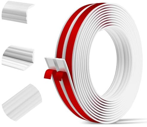 Edging Strip 2cm x 6m, Peel and Stick Trim, Self Adhesive Corner Protector, Flexible Moulding Trim, Edge Protector for Tile, Countertops, Furniture and Flooring, Anti Scratch, White