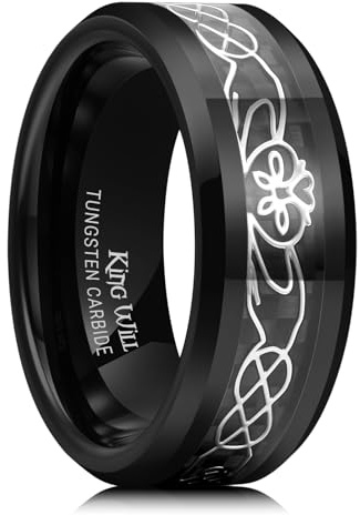 King Will 8mm Silver Tungsten Rings, Men's Wedding Rings Inlay Beveled Edge Celtic Knot Ring for Men Women Comfort Fit, Hypoallergenic, Durable 59.4 (18.9)