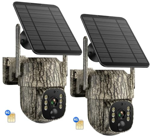 VOOPEAK 4G LTE Cellular Trail Camera 2 Pack, 2.5K Game Cameras Built-in SIM Card Hunting Cameras Solar Wireless Battery with 360° View & Playback, Night Vision, Motion Activated Wildlife Cam