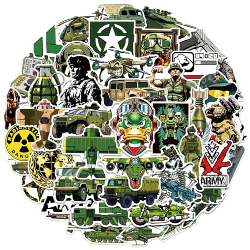 50Stück Militärausrüstung Aufkleber für Motorrad,Skateboard,Laptop,Fahrrad,Auto,Kühlschrank,Cartoon Militärisch Vinyl Sticker,Teenager Erwachsene Geschenk,Armee Waffen Aesthetic Graffiti Stickers