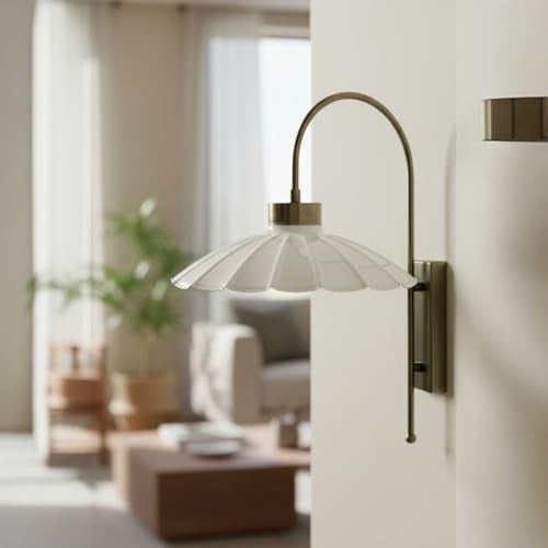 bamyum Risso Wandleuchte Vintage Metall, Wandlampe Metall Innen, Schlafzimmer Deko, Wohnzimmer Küchenlampe Modern, Glob Wanddeko Retro Weiß