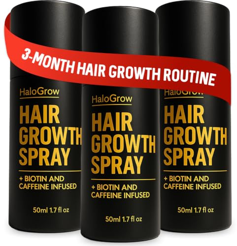 HaloGrow Haarwuchs-Spray 3er-Pack – Haarpflege für Frauen & Männer | Unterstützt kräftigeres, voller aussehendes Haar | Mit Biotin, Koffein, Rizinusöl & Aminexil | 3-Monatsvorrat