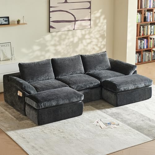 Vamcheer Modular Sofa U Form, Boneless Couch Schlaffunktion, Grau 269 cm | Vollschaum Boneless Cloud Couch, Vakuumverpackt, 3 Sitzer Wohnzimmer XXL Big Sofa, Moderne Ecksofa mit Schlaffunktion