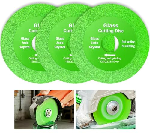 XRXYMQ 3 Stück Trennscheiben Ø125mm x 15mm Diamantscheibe 22.23 mm Innere | Green Fine Scheibe Dünn, Diamant Trennscheibe, Glasschneider, Fliesen, Glas, Kristall, Weinflaschen, Porzellan
