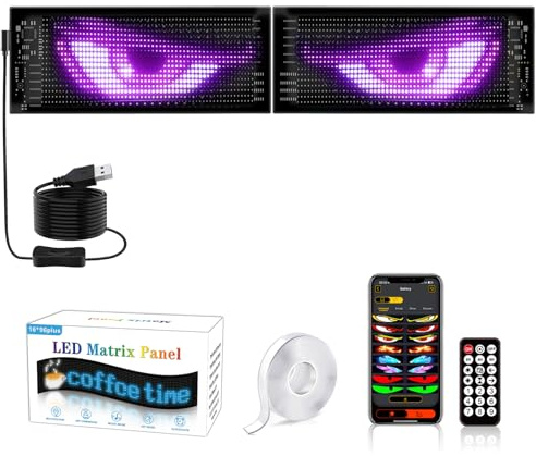 LED Devil Eyes Light for Window Full Color Dynamic Flexible Programmable Light Sign,LED Soft Screen for Car Home Decorative Surface with Bluetooth APP,Custom DIY Animated Picture/Text (70 * 173mm*2)