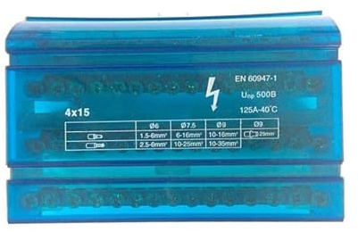 Morsettiera Equipotenziale 15 Fori x 4 per Distribuzione Terra Impianti Elettrici 135x50x86mm
