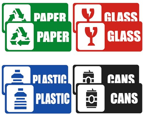 8 Pack Recycle Stickers for Trash Bins, Self Adhesive Recycling Stickers for Trash Can, Waterproof Sturdy Bin Labels Sticker for Home Kitchen Office Apartment Hotel Outdoor Use