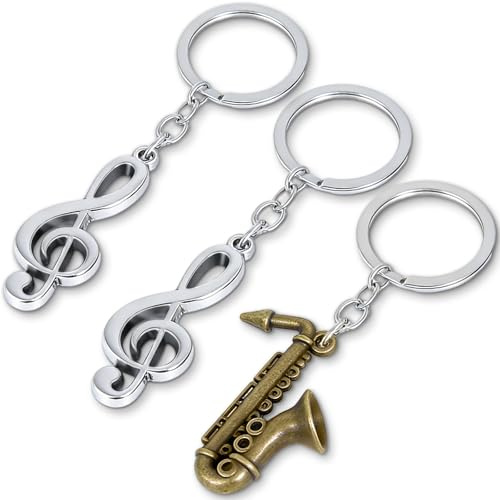 Alethron Llavero musical musical, 3 unidades, saxofón, músico, regalo, colgante, moderno, metal, notas musicales, llaveros, regalo de cumpleaños para hermana, novia, profesor de música