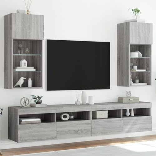Genérico Muebles de TV con Luces LED 2 uds Gris Sonoma 40,5x30x90 cm, Muebles TV Gris,837054