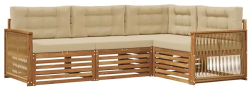 vidaXL Outdoor-Sofagarnitur mit Kissen 4 pcs Natur und Beige, Patio Lounge, modernes Outdoor-Sofa, wetterbeständige Eckbank, robuster Gartenmöbel, Bequeme Terrassenbestuhlung