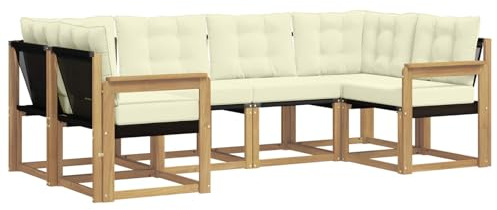 vidaXL Outdoor-Sofagarnitur mit Kissen 6 pcs Weiß und Creme, Sofaset für den Garten, Moderne Kollektion, wetterfest, Bequeme Akazienholz-Sitze, entspannendes Arrangement