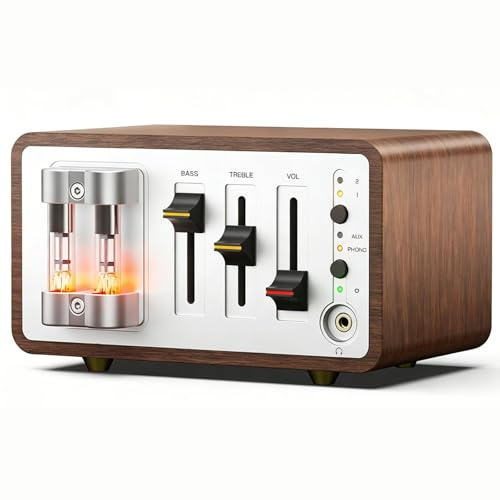 Audio Tube Phono Preamp, MM/MC Turntable Preamplifier with Headphone Amp, Hi-Fi Vacuum Tube Preamp Volume Bass Treble Tone Control for Vinyl Record Player Home Stereo