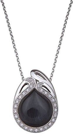 Orphelia Women's Necklace with Pendant Black Cat Eye 925 Sterling Silver with