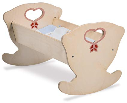 Dida - Puppenwiege Aus Holz Mit Matratze Und Kopfkissen + Bettlaken Für Puppen Bis 50 cm Grösse - Dekoration: Natur. Ideal Für Die Puppenecke Im Kindergarten Und In Der Kinderkrippe