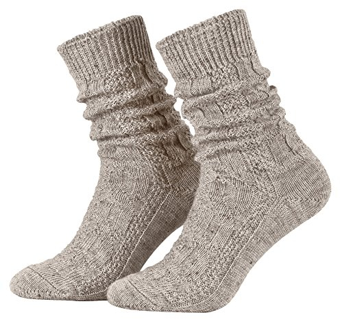 Piarini 47-48 1 Paar kurze Trachtensocken Trachtenstrümpfe Schoppersocke mit Zopfmuster Herren - Wolle Nussmeliert Braun